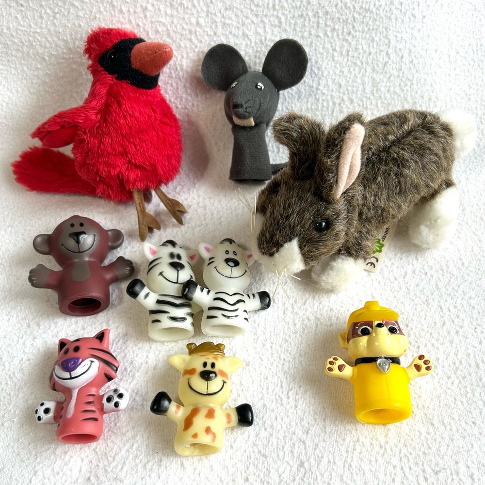 Folkmanis Bunny Rabbit & Cardinal Bird Finger Puppets, Plastic Paw Patrol + More